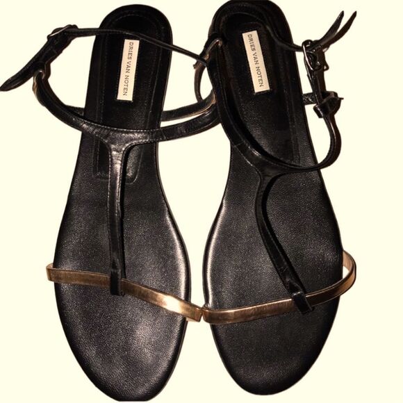 Dries Van Noten Black Rose Gold Sandals